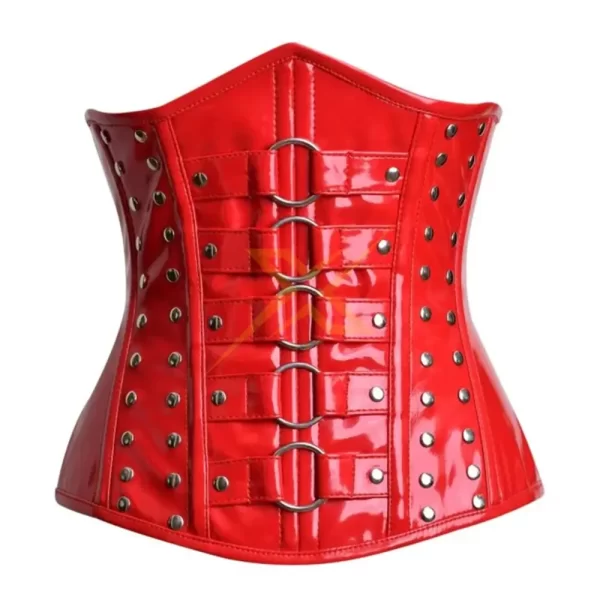 Beautiful Genuine PVC Red Patent Genuine Steel Busk Heavy Duty steel Bones Underbust Corset Top 3