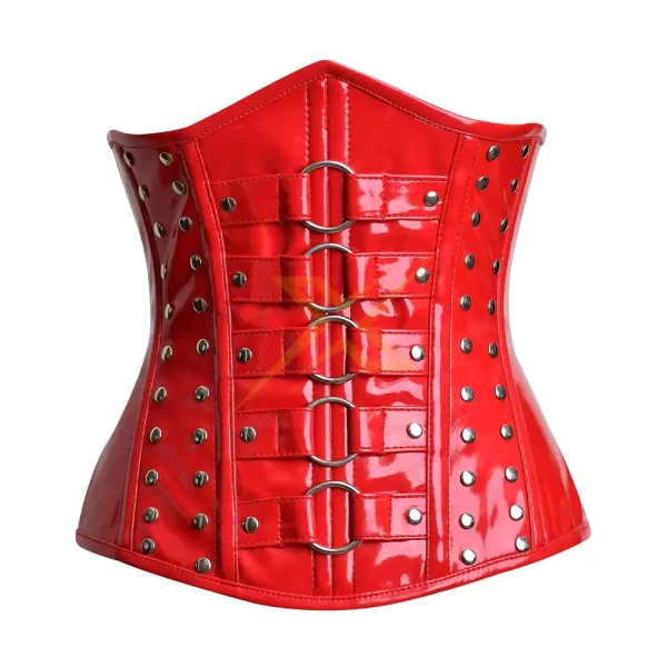 Beautiful Genuine PVC Red Patent Genuine Steel Busk Heavy Duty steel Bones Underbust Corset Top 4