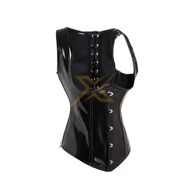 Beautiful Shiny PVC Leather Corset Lace up Heavy duty Plastic boned Genuine Under Bust Corset 4