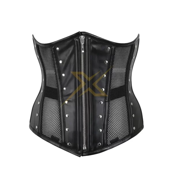 Mesh Leather Under Bust Corsets Top Design Customized Corset Wholesale Best Design High Quality Front Zip Studded Corset 1