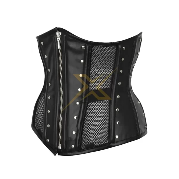 Mesh Leather Under Bust Corsets Top Design Customized Corset Wholesale Best Design High Quality Front Zip Studded Corset 3