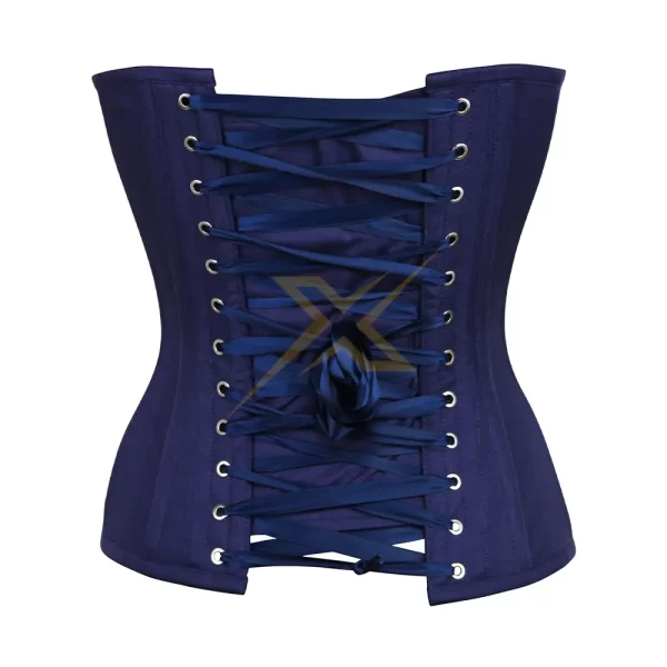 Womens Genuine Cotton corset Overbust Heavy Duty Steel Boned Navy Blue With Zip Front Corset 1