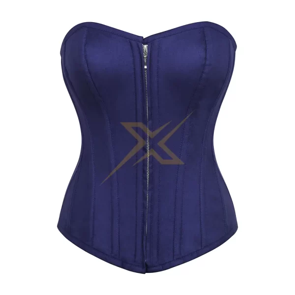 Womens Genuine Cotton corset Overbust Heavy Duty Steel Boned Navy Blue With Zip Front Corset 2