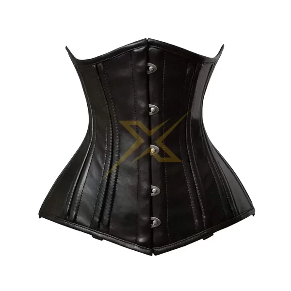 Genuine Corset Heavy Duty 26 Double Steel Boned Underbust Black Faux Leather Corset 1