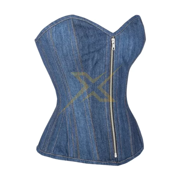 Genuine Denim Over bust Waist Training Corset Genuine Double Steel Boned Shapewear Gothic Zipper Corset 1