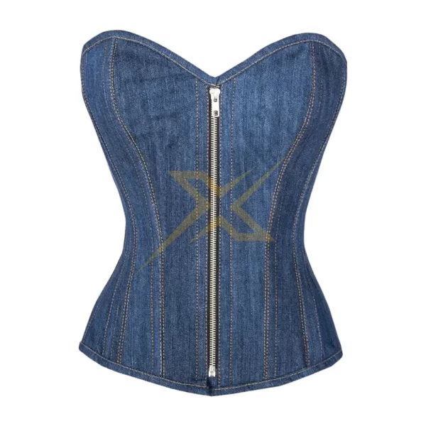 Genuine Denim Over bust Waist Training Corset Genuine Double Steel Boned Shapewear Gothic Zipper Corset 2