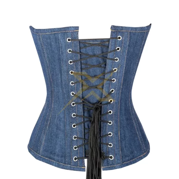 Genuine Denim Over bust Waist Training Corset Genuine Double Steel Boned Shapewear Gothic Zipper Corset 3