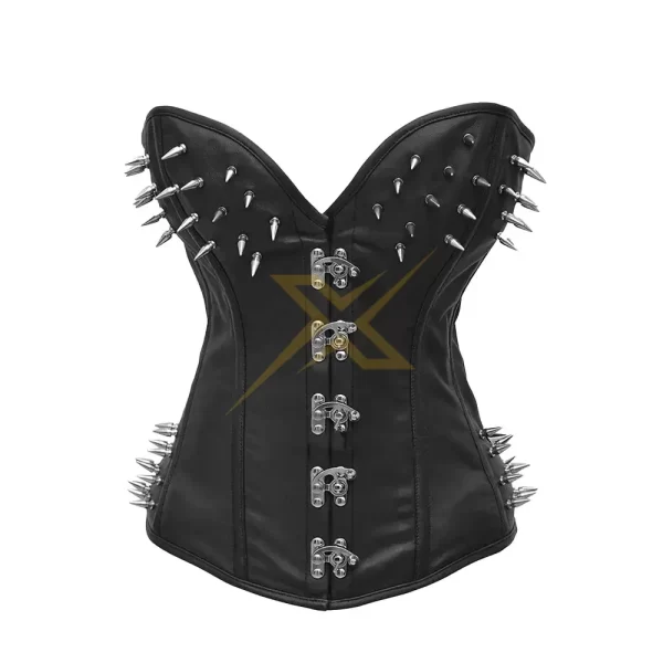 Genuine Leather 84 silver bullets and 5 silver Steel Claps Steampunk Bustier Tight Lacing corset Over bust Corset 1