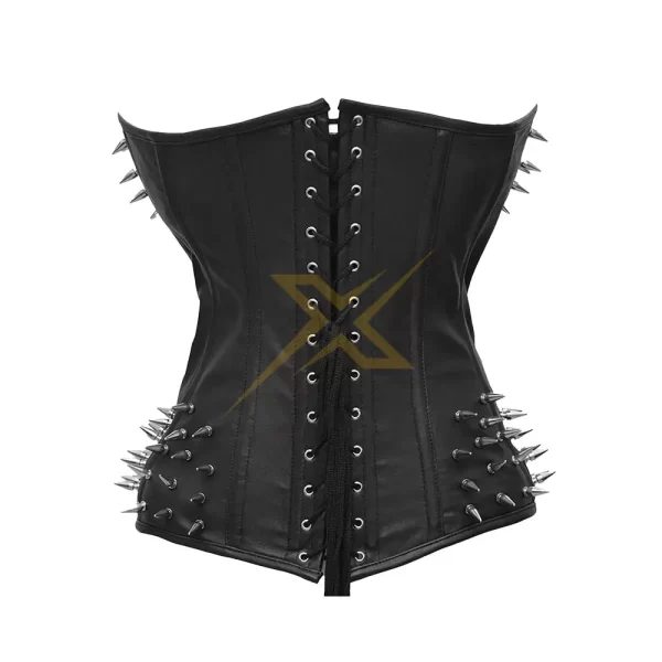 Genuine Leather 84 silver bullets and 5 silver Steel Claps Steampunk Bustier Tight Lacing corset Over bust Corset 2