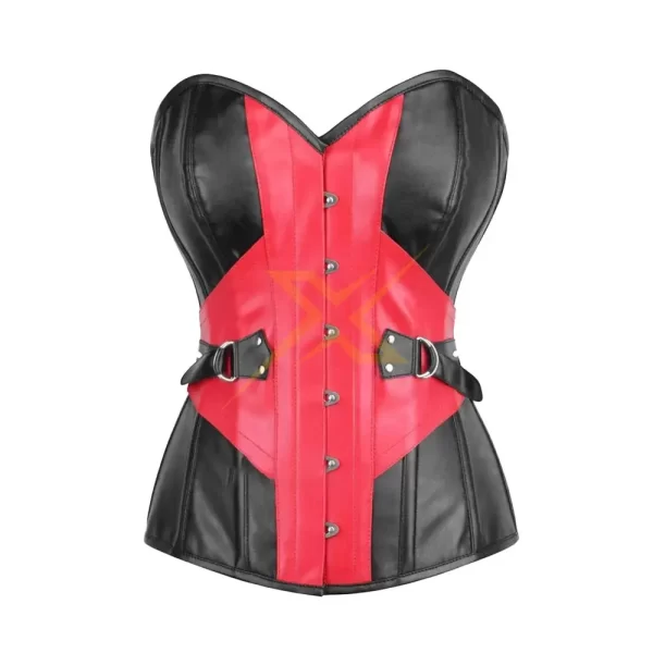 Genuine Steel Boned Heavy Duty Corset Womens Black Red Faux Leather Corset With Buckle Corset 1