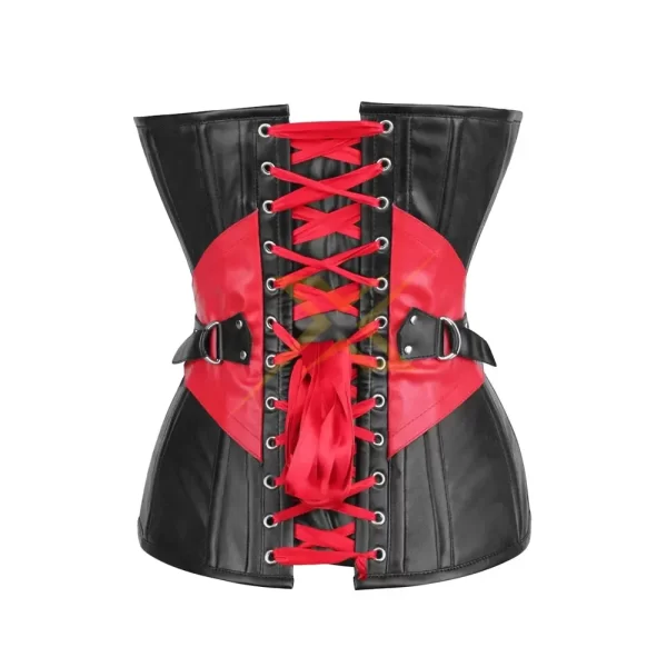 Genuine Steel Boned Heavy Duty Corset Womens Black Red Faux Leather Corset With Buckle Corset 2