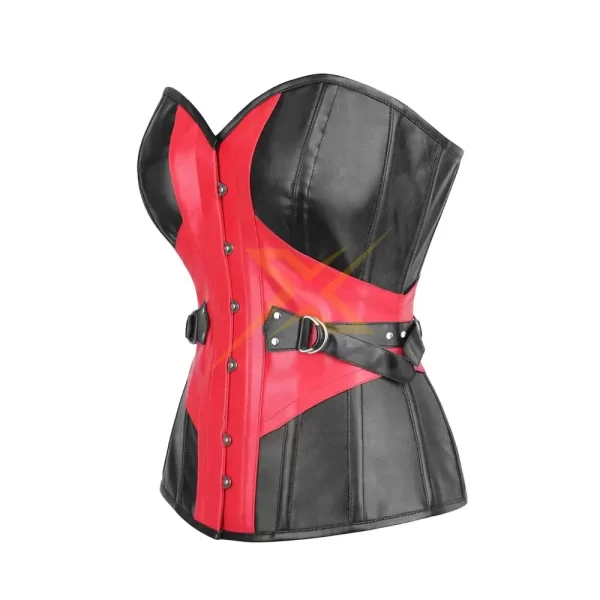 Genuine Steel Boned Heavy Duty Corset Womens Black Red Faux Leather Corset With Buckle Corset 3