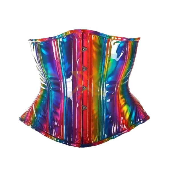 Genuine steel Boned Rainbow Vinyl PVC Underbust Corset 1