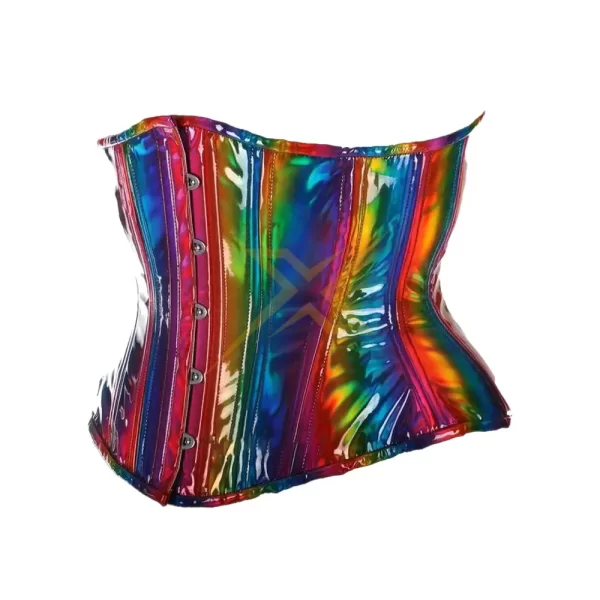 Genuine steel Boned Rainbow Vinyl PVC Underbust Corset 2