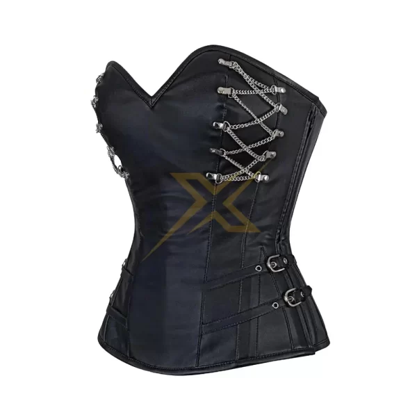 Sheep Nappa Leather Corset Womens Gothic Corset Zipper Steel bone Court Overbust Waist and Chest Gathered Corset 3