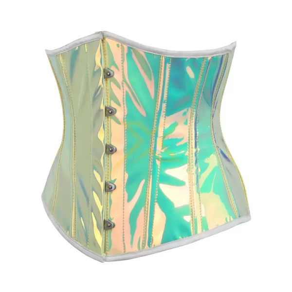 Womens Genuine Holographic Underbust Waist Training Spiral Steel Boned Corset 1