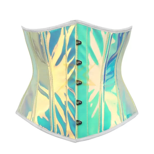 Womens Genuine Holographic Underbust Waist Training Spiral Steel Boned Corset 3