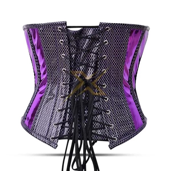 Womens Genuine Steel Boned Corset Purple 100 Shiny PVC Under Bust Corset Top 2