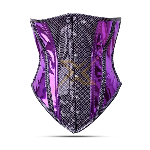 Womens Genuine Steel Boned Corset Purple 100 Shiny PVC Under Bust Corset Top 4