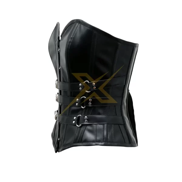 Womens real Genuine Nappa Leather Heavy Duty Steel Boned Steel Busk Gothic Overbust Corset 3