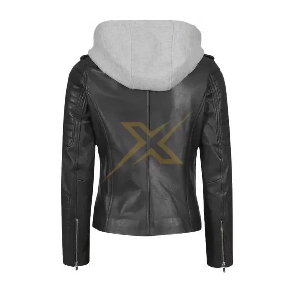 026 Women Genuine Hooded Leather Fit Slim Stylish Cafe Racer Jacket 1