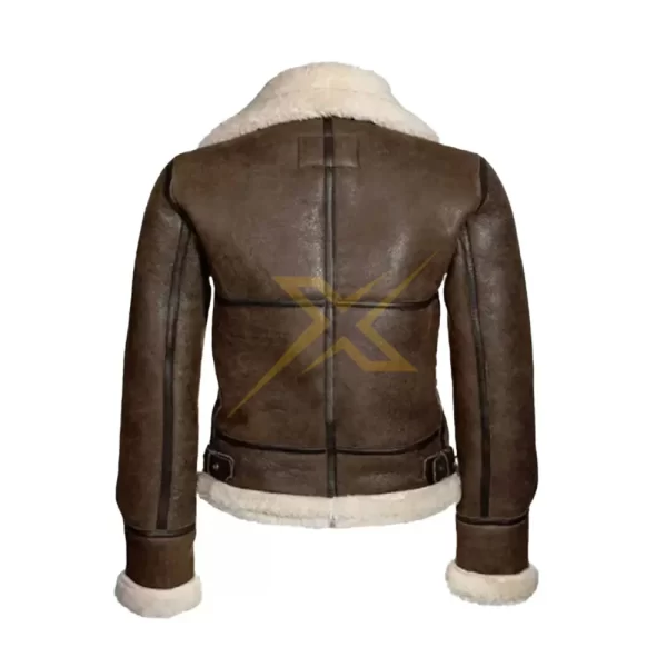 030 Womens Genuine Dark Brown Sheepskin Fur Bomber Leather Jacket 1