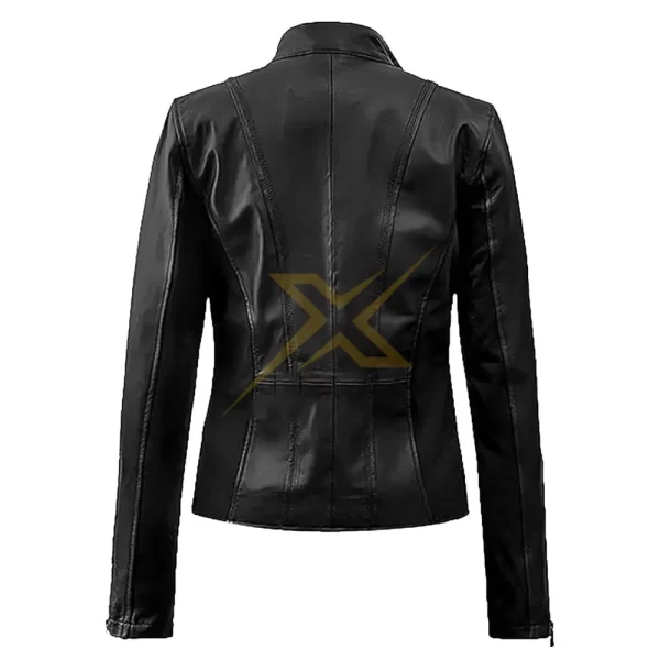 037 Ladies Genuine Biker Jacket Ladies Casual Biker Black Celebrity Zipper Leather Jacket 2