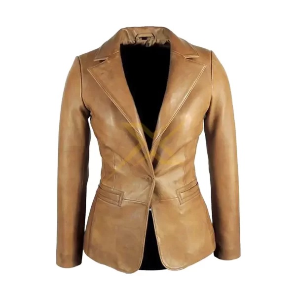 038 Ladies Genuine Leather Simple Casual Blazer Jacket 2