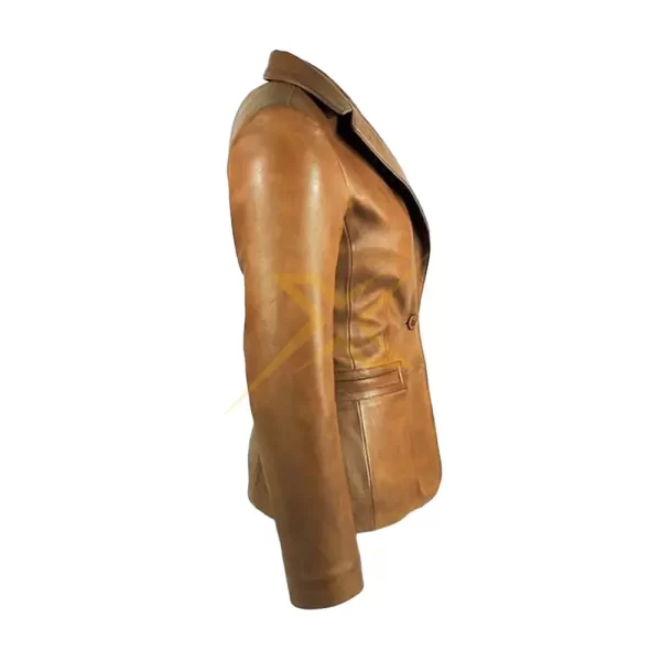 038 Ladies Genuine Leather Simple Casual Blazer Jacket 3