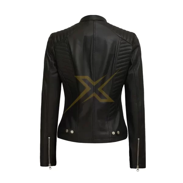 039 Womens Black Slim Fit Cafe Racer Genuine Leather Celebrity Jacket 2