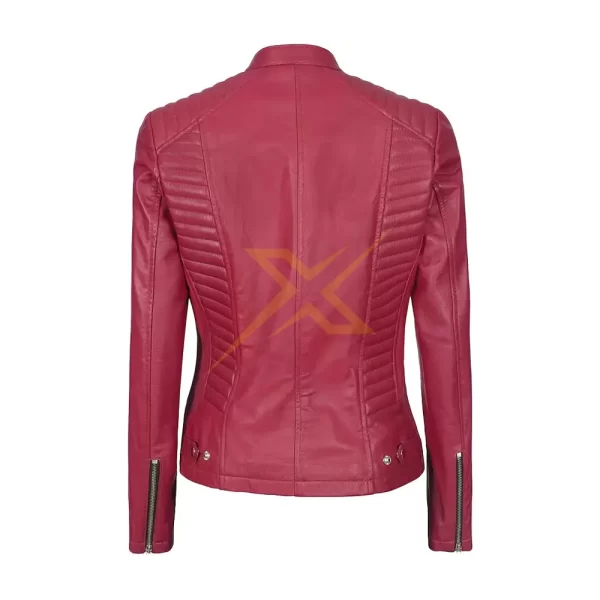 040 Womens Genuine Lambskin leather Pink Cafe Racer Vintage Style Slim Fit Leather Jacket 1