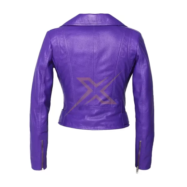 041 Womens Genuine Moto Nappa Deerskin Emboss Purple Leather Jacket 1