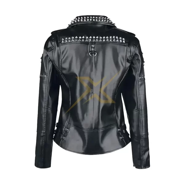 043 Ladies Genuine Biker Studded Gothic Black Leather Jacket Heartless 1