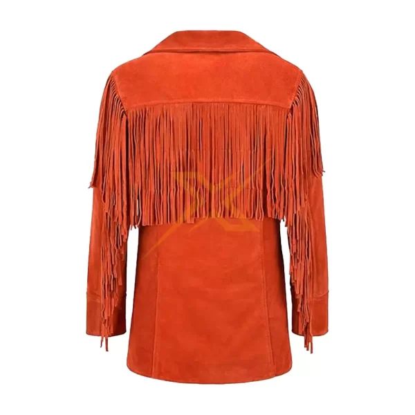 061 Womens Stylish Genuine Vintage Blue Suede Leather Fringe Western Jacket 1