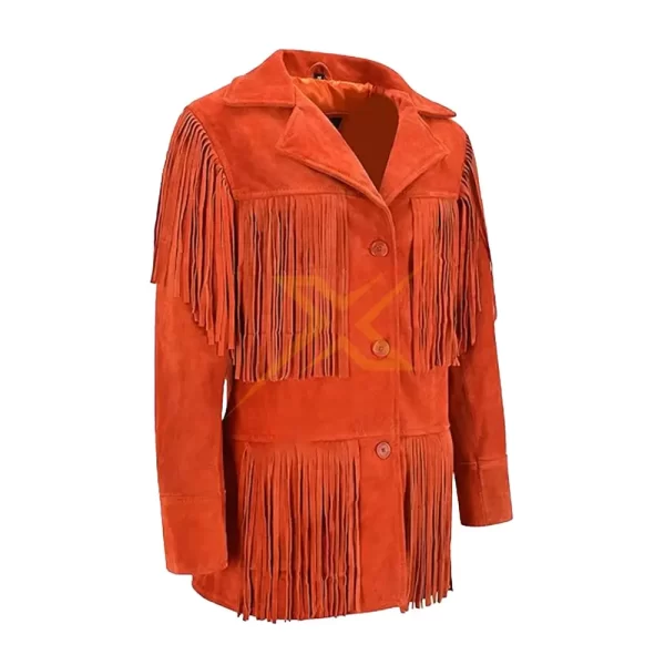 061 Womens Stylish Genuine Vintage Blue Suede Leather Fringe Western Jacket 2