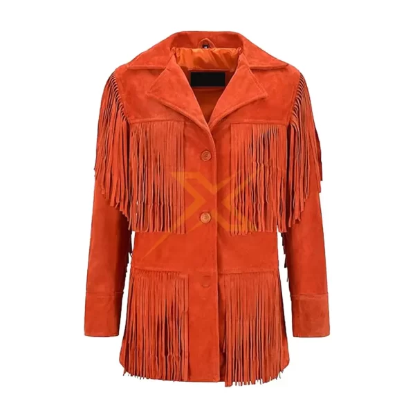 061 Womens Stylish Genuine Vintage Blue Suede Leather Fringe Western Jacket 3