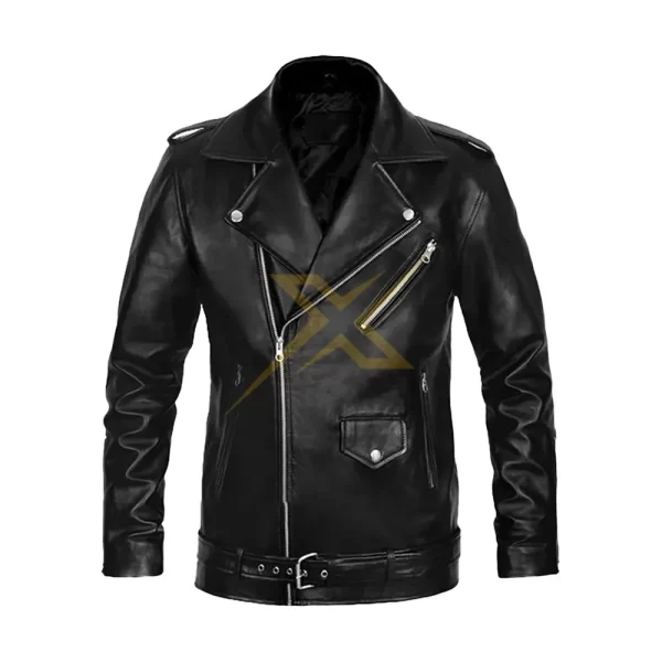 Mens Genuine Black Sheepskin Vintage Motorcycle Leather Gear Jacket 2