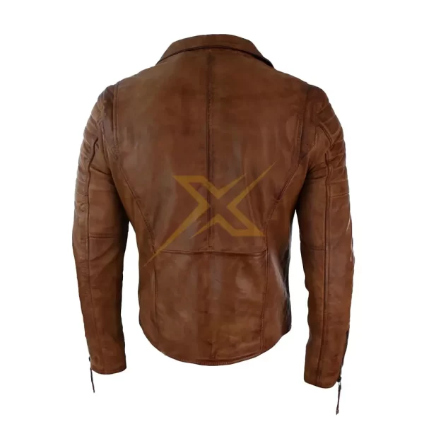 Mens Genuine Leather Slim Fit Cross Zip Brando Jacket Vintage Biker Style Jacket 1