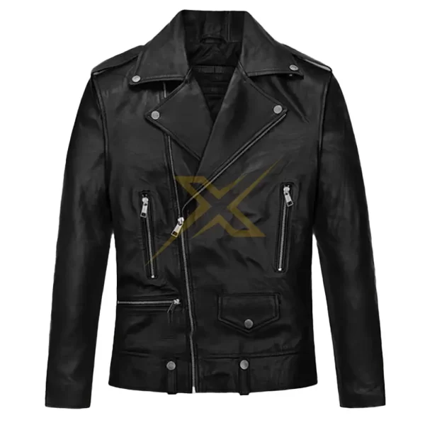 Mens Genuine Motorcycle Black Real Sheepskin Leather Jimin Jacket 2