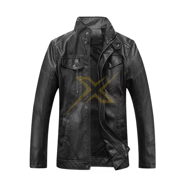 Mens Genuine Retro Casual Stylish Black Leather Jacket 2