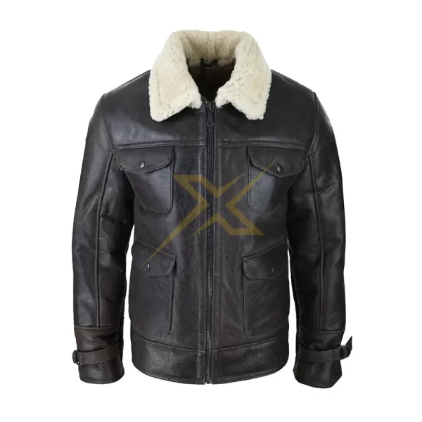 Mens Genuine Shearling Sheepskin Jacket Genuine Military Warm Winter Jacket 2