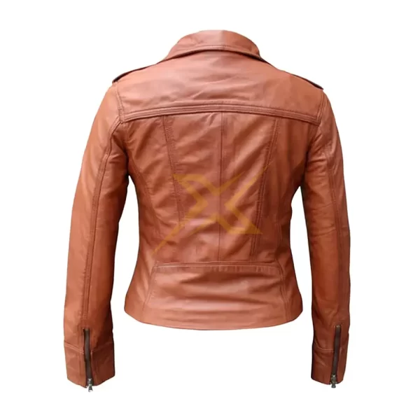 Womens Genuine Stylish Brown Sheepskin Biker Leather Jacket 1