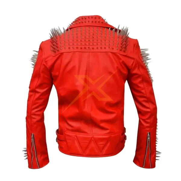 044 Womens Genuine Cow Leather Fashion Studded YKK Zipper with Brando Collar Jacket 1