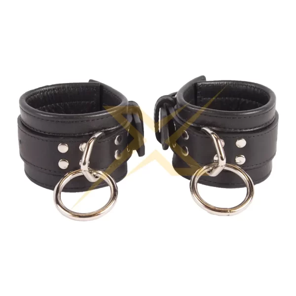 Black Genuine Nappa Leather Wrist Hand Cuffs 1