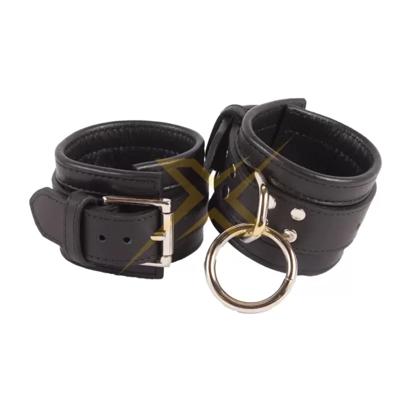 Black Genuine Nappa Leather Wrist Hand Cuffs 2