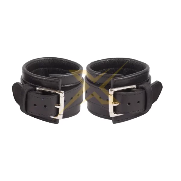 Black Genuine Nappa Leather Wrist Hand Cuffs 3