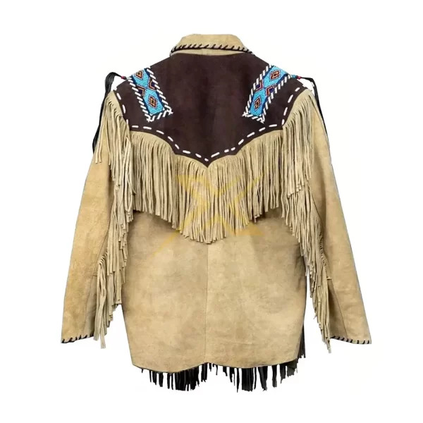 021 Mens Genuine Western Jacket Leather Fringes and Beads Coat Cowboy Jacket 1