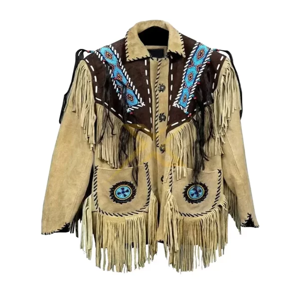 021 Mens Genuine Western Jacket Leather Fringes and Beads Coat Cowboy Jacket 2