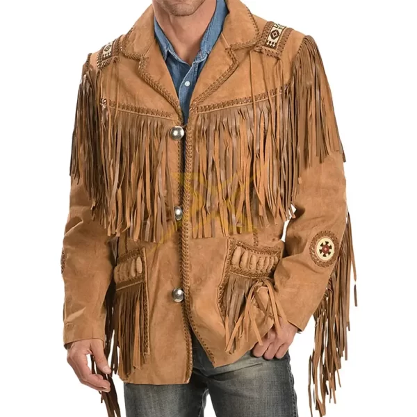 023 Mens Genuine Western Wear Cowboy Suede Cowboy Fringe Leather Jackets 2