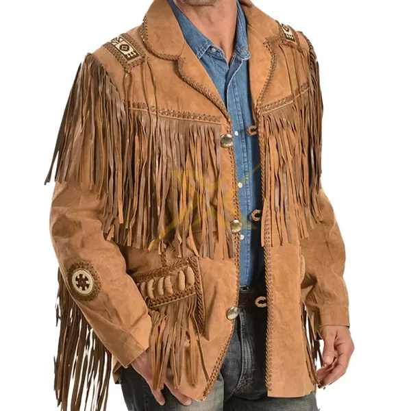 023 Mens Genuine Western Wear Cowboy Suede Cowboy Fringe Leather Jackets 3